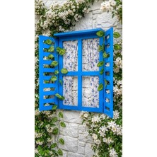 Nsn Ahşap Dünyası Ahşap Dekoratif Panjurlu Pencere, Mavi, Bahçe Balkon Dekoru İçin ,100X75 cm