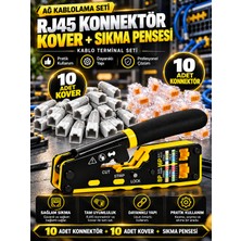 Pemberton RJ45 Profesyonel Ağ Kablolama ve Terminal Seti 8p 6p Sıkma Pensesi + 10 Adet RJ45 Konnektör + 10 Adet Koruma Koveri Cat5 CAT5E Cat6 Ethernet Lan Internet Kablosu Kesme Soyma Sıkma Montaj Tamir Seti