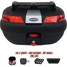 Maxem SL45 FULL Siyah Üst Bagaj+Sırtlık Motosiklet Arka Çanta