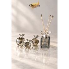 ChaCha Home Dekoratif Oda Kokusu Difüzör Şişesi ve 3'lü Kristal Elma Seti Şeffaf Gümüş Salon Konsol Aksesuarı