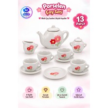 Yıldırım Oyuncak 13 Parça Porselen Çay Takımı Çocuk Evcilik Oyun Seti - Demlik Fincan Tabak Şekerlik Sütlük Aksesuarlı Set
