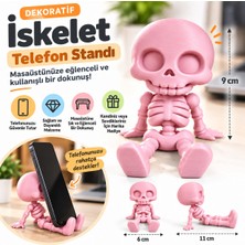Piyatech Sevimli Iskelet Telefon Standı – Dekoratif Masaüstü Telefon Tutucu - Pembe