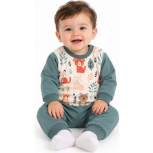 İrem Çocuk Giyim Erkek Bebek /kız Bebek Üzeri Sevimlik Hayvanlar Temalı Omuzu Çıtçıt Kapamalı Yeşil Renk Eşofman Takımı