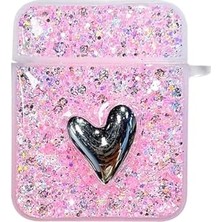 Defne Store Airpods 1. ve 2. Nesil Uyumlu Glitter Shiny Kılıf Pembe