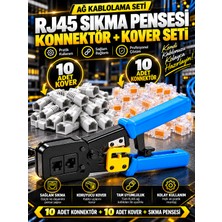 Pemberton RJ45 Profesyonel Ağ Kablolama Seti Sıkma Pensesi + 10 Adet RJ45 Konnektör + 10 Adet Koruyucu Kover Cat5 CAT5E Cat6 Ethernet Lan Internet Kablosu Kesme Soyma Sıkma Montaj ve Tamir Seti