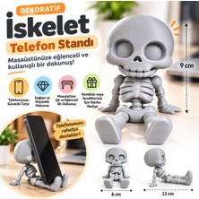 Piyatech Sevimli Iskelet Telefon Standı – Dekoratif Masaüstü Telefon Tutucu - Gri