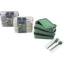 Maison Luré 3 Katlı Beslenme Kutusu 420ML Çatal Kaşık Kulp Saklama Kabı
