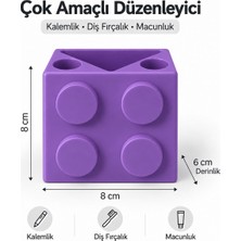 Piyatech LEGO Tasarımlı 3 Bölmeli Çocuk Diş Fırçalık ve Masaüstü Kalemlik Düzenleyici Organizer - Mor