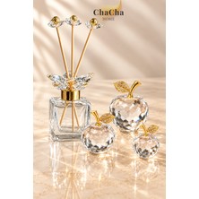 Chacha Home Dekoratif Oda Kokusu Difüzör Şişesi ve 3'lü Kristal Elma Seti Şeffaf Gümüş Salon Konsol Aksesuarı