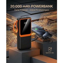 Marsilyan 20000 Mah Yüksek Kapasiteli Powerbank Dahili Kablolu Dijital Göstergeli Taşınabilir Şarj Cihazı