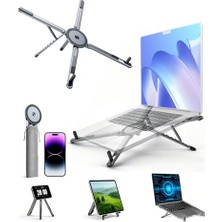 Pratik Ev Masa Için Taşınabilir Katlanabilir Dizüstü Bilgisayar Standı, Katlanabilir Ergonomik, 8 Seviyeli Yükseklik, 13-17 Inç Dizüstü Bilgisayarlar, Alüminyum Yapı, Tripod Uyumlu, Taşınabilir, Saklama