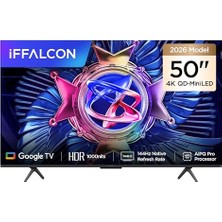 Pratik Ev 50U95A 50 Inç Smart Tv 4K Qd-Mini LED Yüksek Parlaklık Hdr 10+ Gaming Google Tv, 144Hz Doğal Yenileme Hızı, Onkyo 2.1 Hi-Fi, Dolby Vision Atmos, Memc, Aı Modu, Game Master (2026 Modeli)