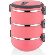 Maison Luré 3 Katlı Sızdırmaz Yemek Termosu Sefer Tası Koyu Pembe