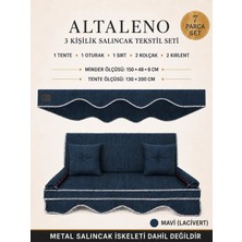 Zish Home ALTALENO Mavi 3 Kişilik 150×48 cm Süngerli Bahçe Balkon Salıncak Minderi | Yıkanabilir Kılıflı, Tenteli Keten Kumaş Tekstil Seti | 24 DNS 8 cm Orta Sert Sünger