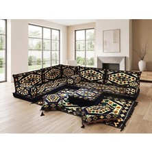 Feyza Decor Home Şark Köşesi Takımı - Yörük Kilim Desenli L Tipi Yer Minderi Seti