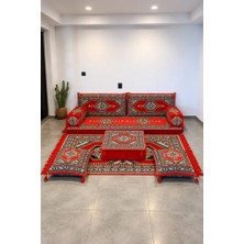 Feyza Decor Home Otantik Saraylı Desenli 9 Parça Şark Köşesi Puf ve Kilim Seti