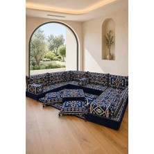 Feyza Decor Home Selçuklu Lacivert Kilim Desenli 20 cm Yüksek Şark Köşesi Takımı