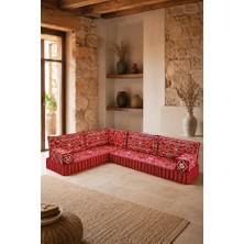 Feyza Decor Home 20 cm Süngerli Kırmızı Anadolu Desenli 9 Parça L Şark Köşesi Takımı