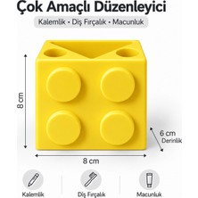 Piyatech LEGO Tasarımlı 3 Bölmeli Çocuk Diş Fırçalık ve Masaüstü Kalemlik Düzenleyici Organizer - Sarı