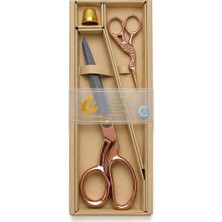 İğne İzi Premium Rose Gold Dikiş Makas Seti 22,5 cm Terzi Makası, 9 cm Nakış Makası, Metal Yüksük