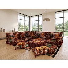 Feyza Decor Home Otantik Bordo Şark Köşesi Seti 9 Parça -Yer Minderi Takımı