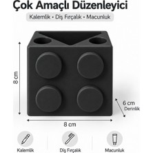 Piyatech LEGO Tasarımlı 3 Bölmeli Çocuk Diş Fırçalık ve Masaüstü Kalemlik Düzenleyici Organizer - Siyah