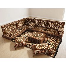 Feyza Decor Home Şark Köşesi Takımı - Yörük Kilim Desenli L Tipi Yer Minderi Seti