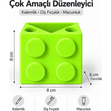 Piyatech LEGO Tasarımlı 3 Bölmeli Çocuk Diş Fırçalık ve Masaüstü Kalemlik Düzenleyici Organizer - Yeşil