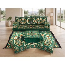 Feyza Decor Home Şark Köşesi Takımı - Otantik Kilim Desenli Yer Minderi Seti - Puflu ve Kırlentli Teras Sedir Grubu