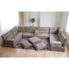 Feyza Decor Home Gri Anadolu Motifli Taşınabilir Yer Sofrası Minder Takımı - 20 cm