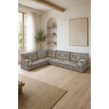 Feyza Decor Home 20 cm Süngerli Gri Anadolu Desenli 9 Parça L Şark Köşesi Takımı