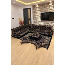 Feyza Decor Home Otantik Buhara Desen Şark Köşesi – 13 Parça Süngerli Sedir, Kilim ve Puf Takımı