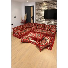 Feyza Decor Home Otantik Yörük Desen Şark Köşesi – 13 Parça Süngerli Sedir, Kilim ve Puf Takımı