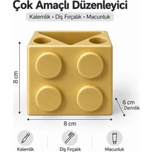 Piyatech LEGO Tasarımlı 3 Bölmeli Çocuk Diş Fırçalık ve Masaüstü Kalemlik Düzenleyici Organizer - Gold
