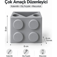 Piyatech LEGO Tasarımlı 3 Bölmeli Çocuk Diş Fırçalık ve Masaüstü Kalemlik Düzenleyici Organizer - Gri