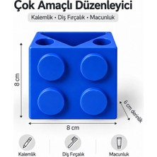 Piyatech LEGO Tasarımlı 3 Bölmeli Çocuk Diş Fırçalık ve Masaüstü Kalemlik Düzenleyici Organizer - Mavi