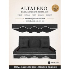 Zish Home ALTALENO Antrasit 2 Kişilik 130×45 cm Süngerli Bahçe Balkon Salıncak Minderi | Yıkanabilir Kılıflı, Tenteli Keten Kumaş Tekstil Seti | 24 DNS 8 cm Orta Sert Sünger