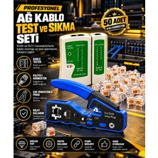 Pemberton Profesyonel RJ45 RJ11 Test ve Sıkma Seti – Çok Fonksiyonlu Sıkma Kesme Sıyırma Pensesi + Kablo Test Cihazı + 50 Adet RJ45 Konnektör Cat5 CAT5E Cat6 Ethernet Lan Internet Kablo Ucu Montaj Tamir Seti