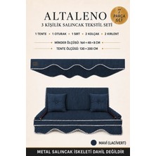 Zish Home ALTALENO Mavi 3 Kişilik 164×48 cm Süngerli Bahçe Balkon Salıncak Minderi | Yıkanabilir Kılıflı, Tenteli Keten Kumaş Tekstil Seti | 24 DNS 8 cm Orta Sert Sünger