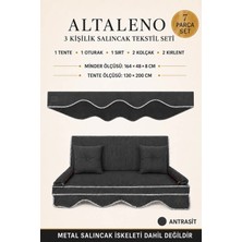 Zish Home ALTALENO Antrasit 3 Kişilik 164×48 cm Süngerli Bahçe Balkon Salıncak Minderi | Yıkanabilir Kılıflı, Tenteli Keten Kumaş Tekstil Seti | 24 DNS 8 cm Orta Sert Sünger