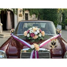DIVA FLOWERS Dıva Flowers Vantuzlu Gelin Arabası Çiçeği Süsleme Seti - 3 Parça Kaput ve 2 Adet Yan Ayna Süsü Yapay Çiçek⁠-Gelin Araba Süsü