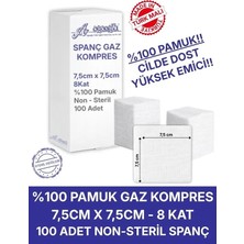 Ağaoğlu Spanc Gazlı Bez 7,5x7,5cm 8 Katlı 100 Adet - Yüksek Emici, Yapışmayan, Nefes Alabilir %100 Pamuk Yara Pansuman Pedi (Gaz Kompres)