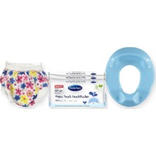 Sema Baby Tuvalet Eğitimi Seti 3 Parça: Klozet Adaptörü + Alıştırma Külodu + Islak Mendil - 10-15 kg Mavi (48