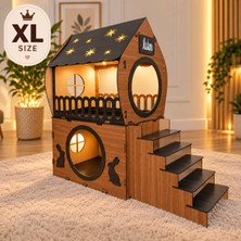 Seventeen Design Xl Ahşap Tavşan Evi 2 Katlı Merdivenli Iç Mekan Tavşan Yuvası ve Oyun Evi