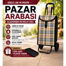 Köklü Züccaciye Su Geçirmez Ekose Pazar Arabası 29 Lt Geniş Hacimli Özel Sert Taban Destekli Alışveriş Arabası
