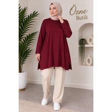 Özne Butik Büyük Beden Bisiklet Yaka Yırtmaçlı Penye Tunik