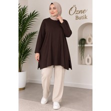 Özne Butik Büyük Beden Bisiklet Yaka Yırtmaçlı Penye Tunik