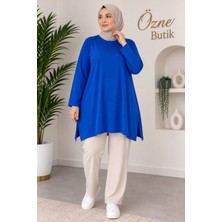 Özne Butik Büyük Beden Bisiklet Yaka Yırtmaçlı Penye Tunik