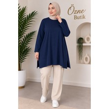 Özne Butik Büyük Beden Bisiklet Yaka Yırtmaçlı Penye Tunik