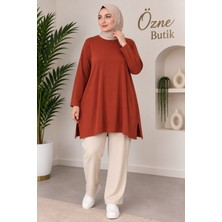 Özne Butik Büyük Beden Bisiklet Yaka Yırtmaçlı Penye Tunik